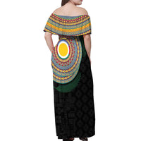 Shefa Tribal Tattoo with Namele Leaves Off Shoulder Maxi Dress