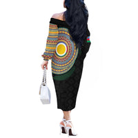 Shefa Tribal Tattoo with Namele Leaves Off The Shoulder Long Sleeve Dress