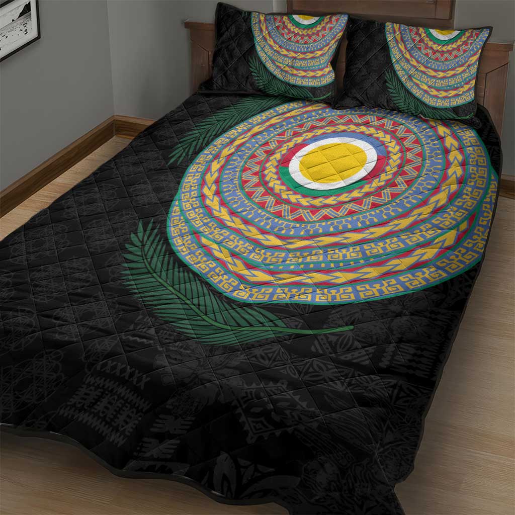 Shefa Tribal Tattoo with Namele Leaves Quilt Bed Set