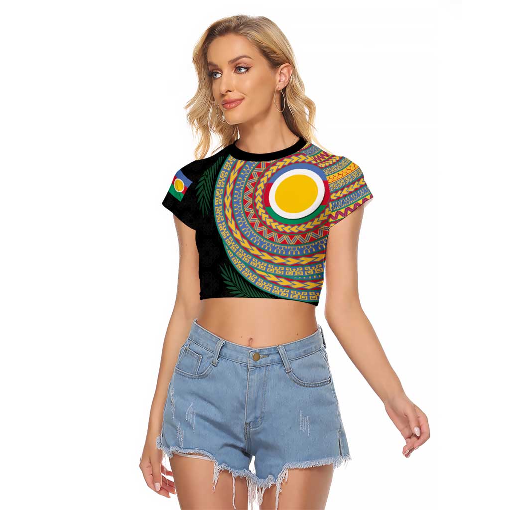 Shefa Tribal Tattoo with Namele Leaves Raglan Cropped T Shirt LT03 Female Black - Polynesian Pride