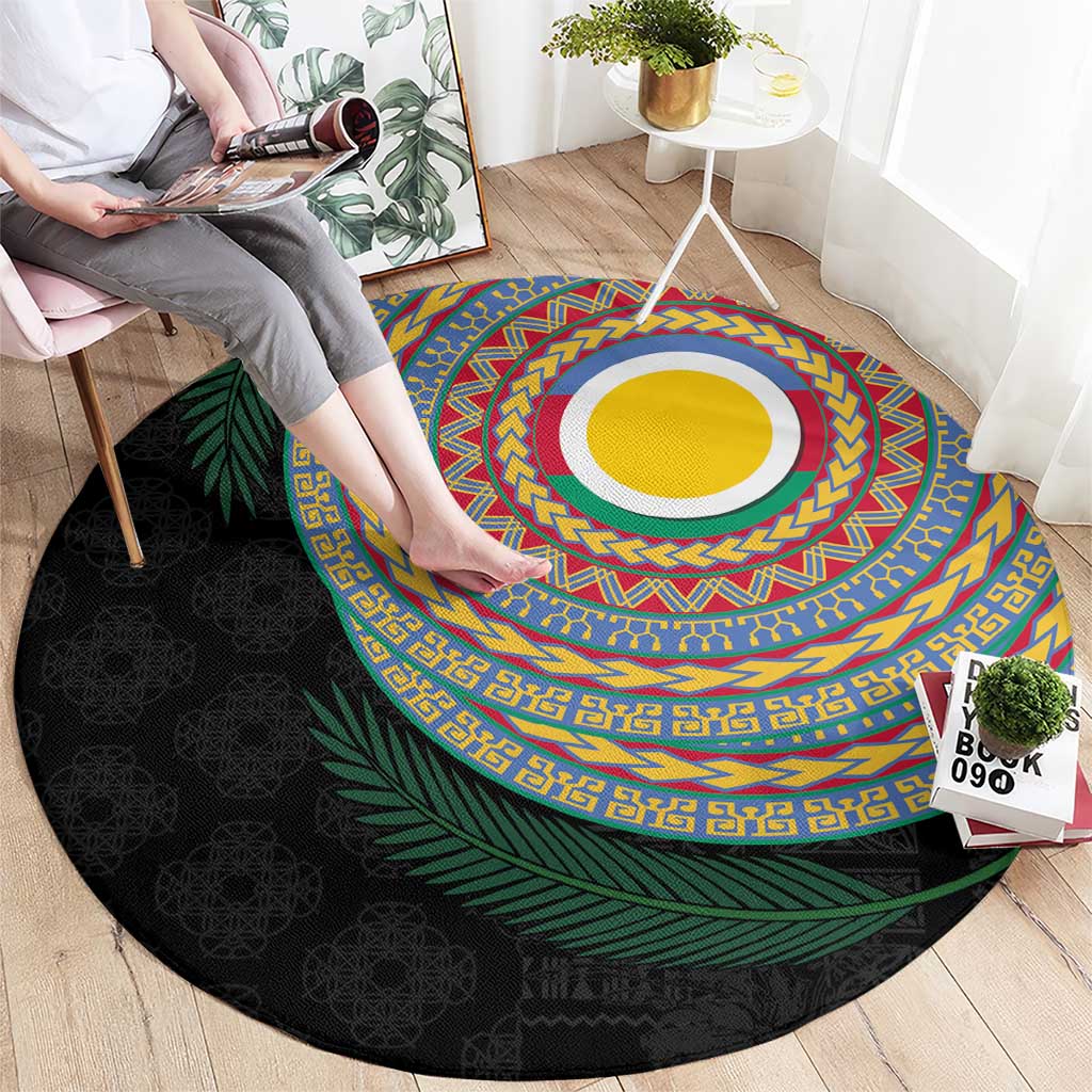 Shefa Tribal Tattoo with Namele Leaves Round Carpet