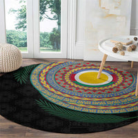 Shefa Tribal Tattoo with Namele Leaves Round Carpet