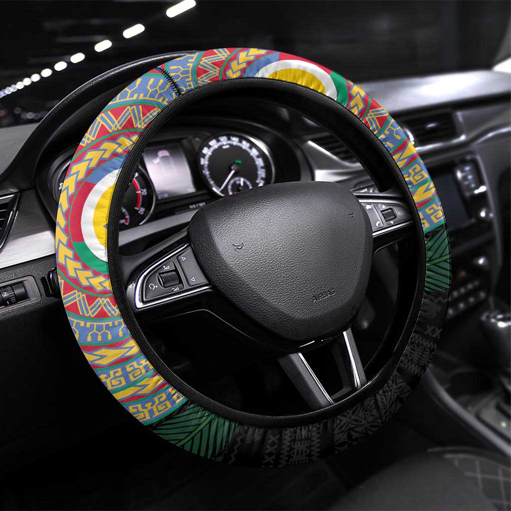 Shefa Tribal Tattoo with Namele Leaves Steering Wheel Cover