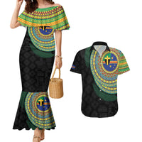 Tafea Tribal Tattoo with Namele Leaves Couples Matching Mermaid Dress and Hawaiian Shirt