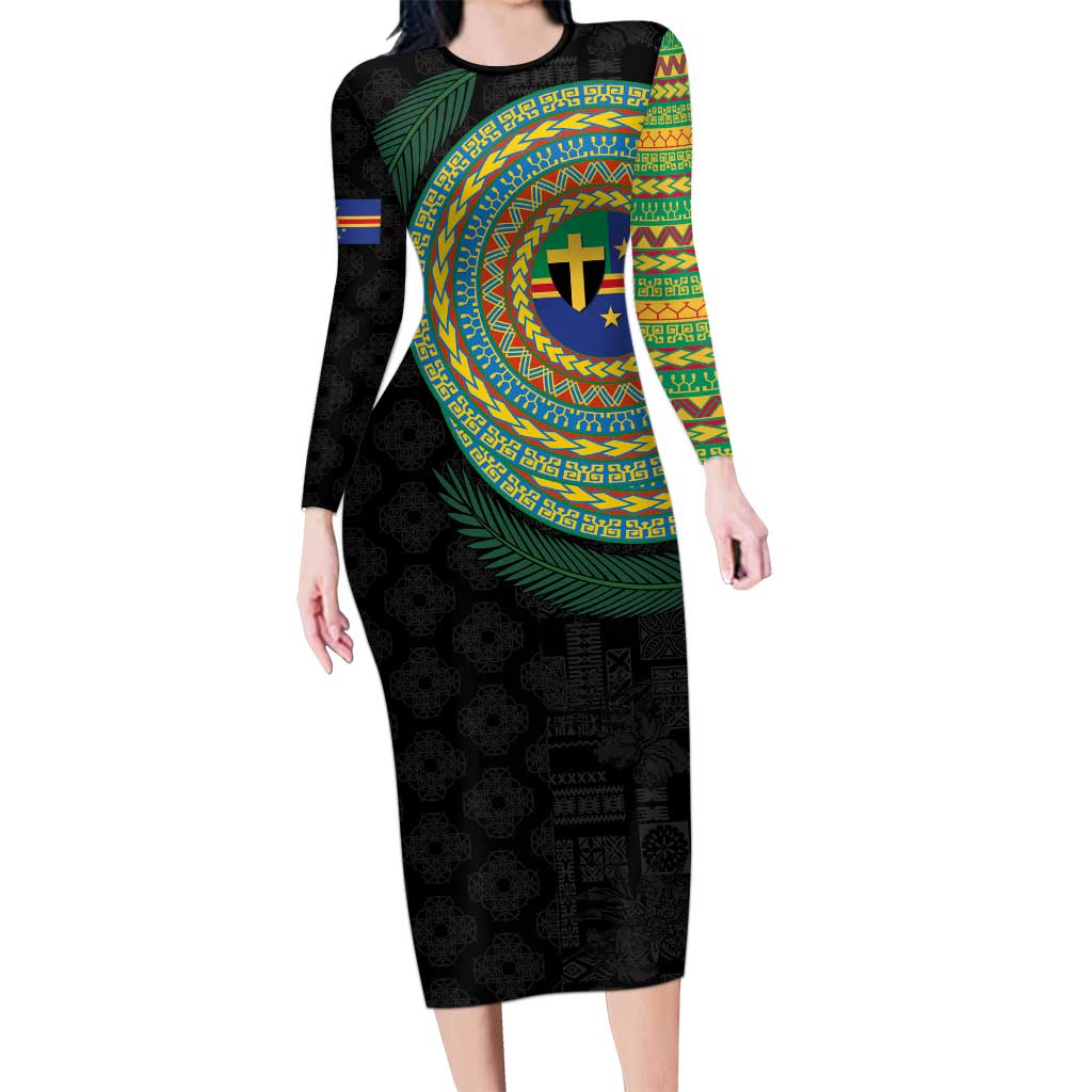 Tafea Tribal Tattoo with Namele Leaves Family Matching Long Sleeve Bodycon Dress and Hawaiian Shirt