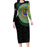 Tafea Tribal Tattoo with Namele Leaves Family Matching Long Sleeve Bodycon Dress and Hawaiian Shirt