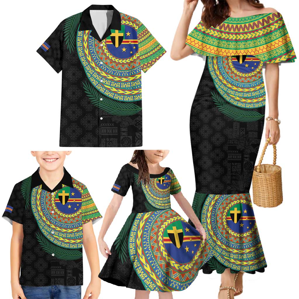 Tafea Tribal Tattoo with Namele Leaves Family Matching Mermaid Dress and Hawaiian Shirt