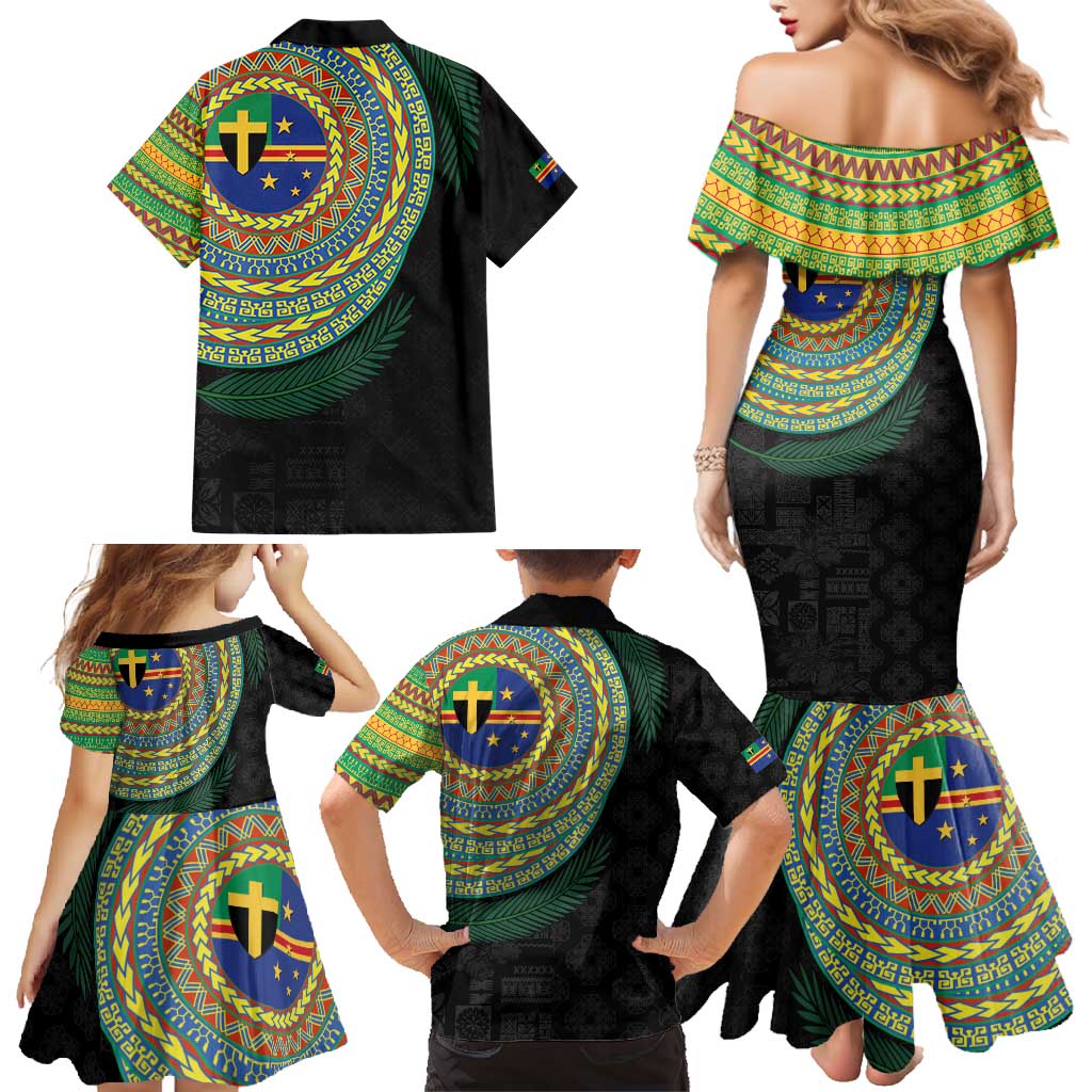 Tafea Tribal Tattoo with Namele Leaves Family Matching Mermaid Dress and Hawaiian Shirt