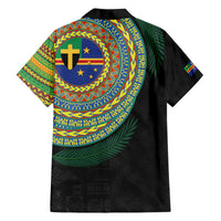 Tafea Tribal Tattoo with Namele Leaves Family Matching Off The Shoulder Long Sleeve Dress and Hawaiian Shirt