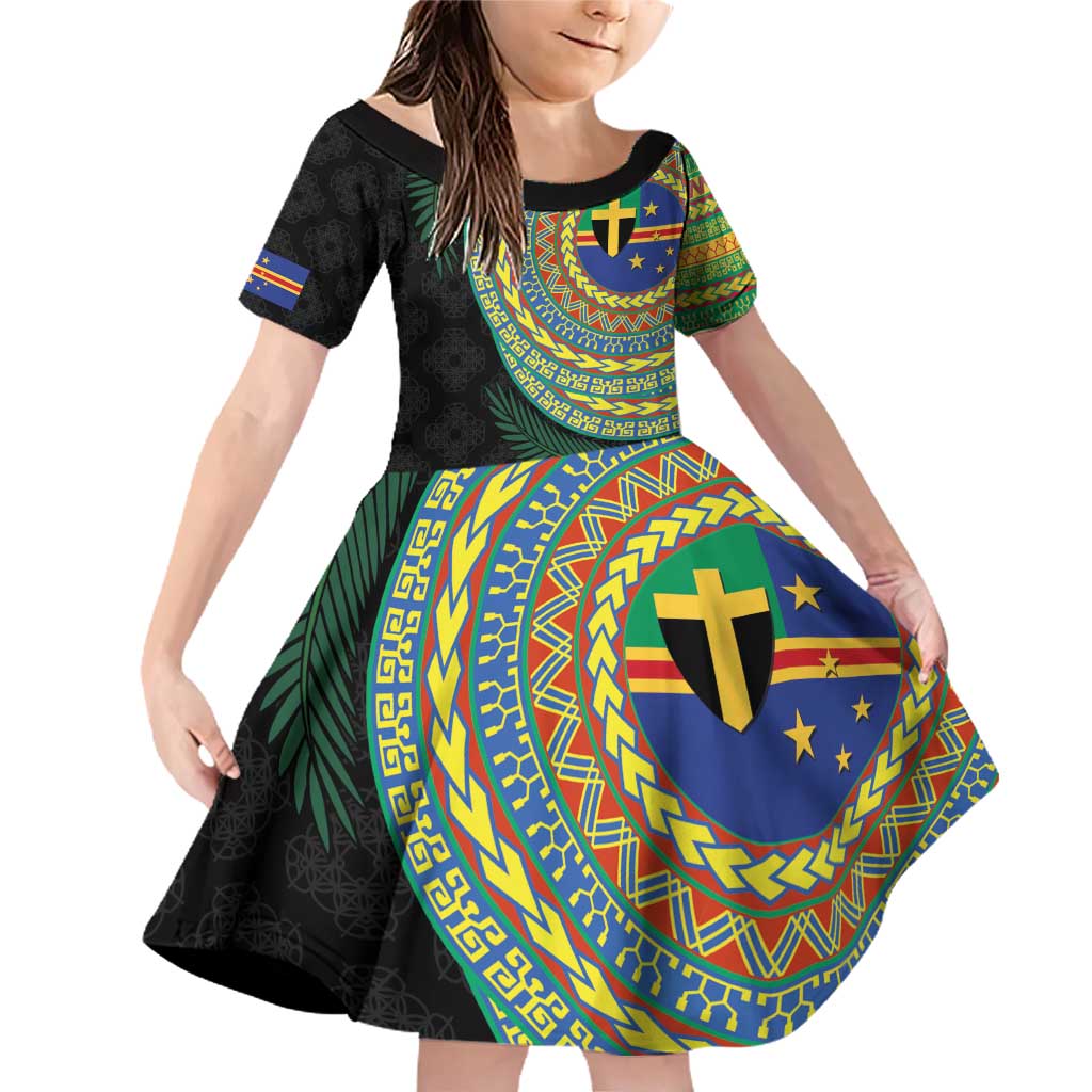 Tafea Tribal Tattoo with Namele Leaves Family Matching Off Shoulder Short Dress and Hawaiian Shirt