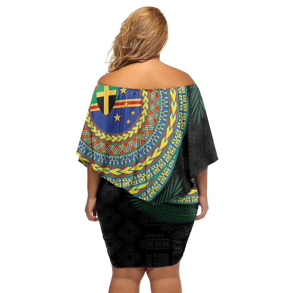 Tafea Tribal Tattoo with Namele Leaves Family Matching Off Shoulder Short Dress and Hawaiian Shirt