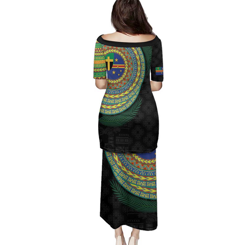 Tafea Tribal Tattoo with Namele Leaves Family Matching Puletasi and Hawaiian Shirt