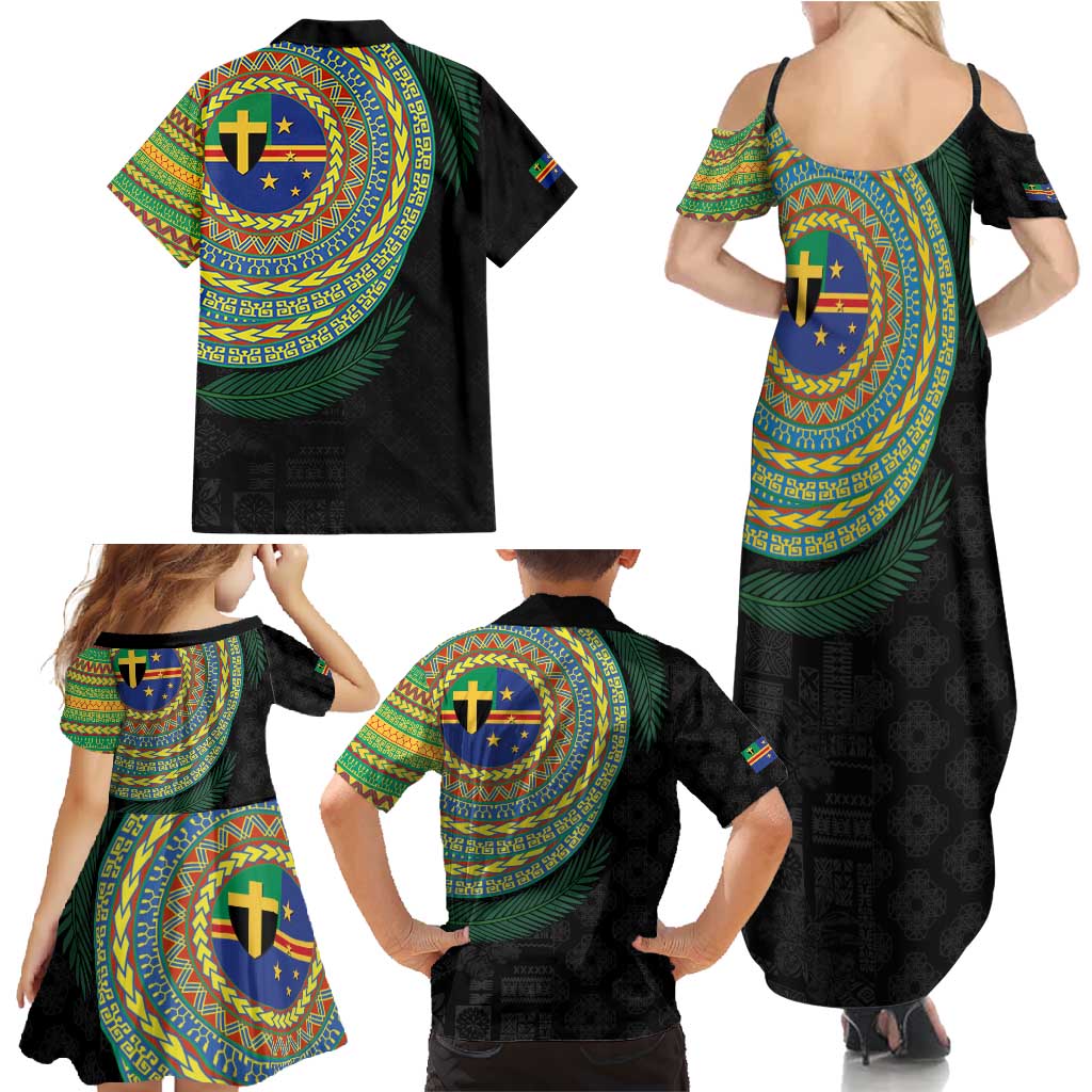 Tafea Tribal Tattoo with Namele Leaves Family Matching Summer Maxi Dress and Hawaiian Shirt