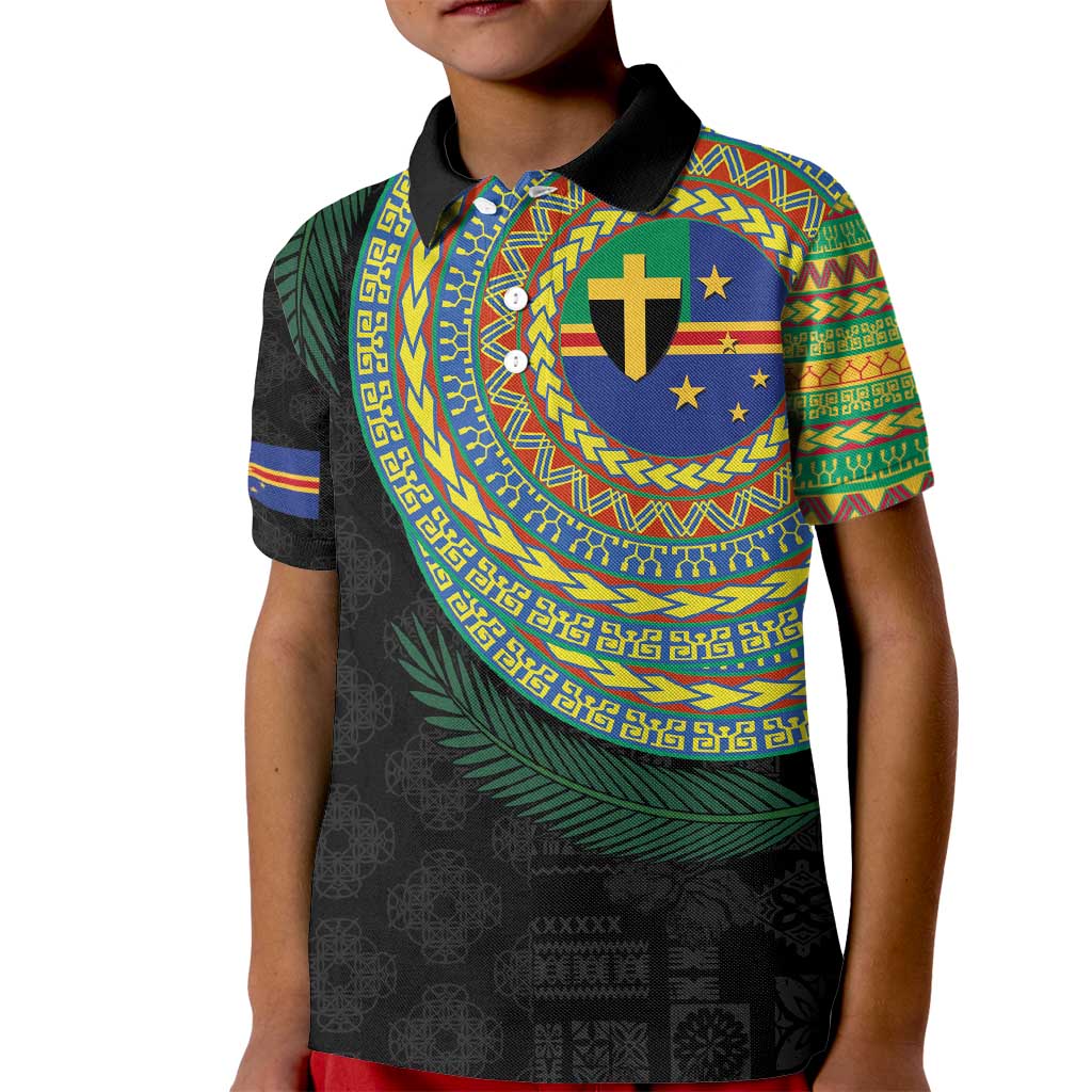Tafea Tribal Tattoo with Namele Leaves Kid Polo Shirt LT03 Kid Black - Polynesian Pride