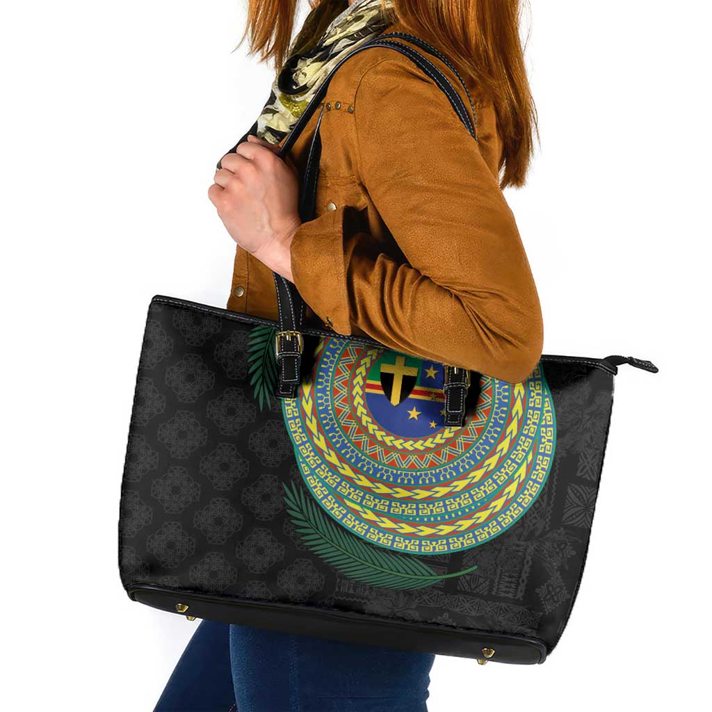 Tafea Tribal Tattoo with Namele Leaves Leather Tote Bag