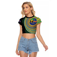 Tafea Tribal Tattoo with Namele Leaves Raglan Cropped T Shirt LT03 Female Black - Polynesian Pride