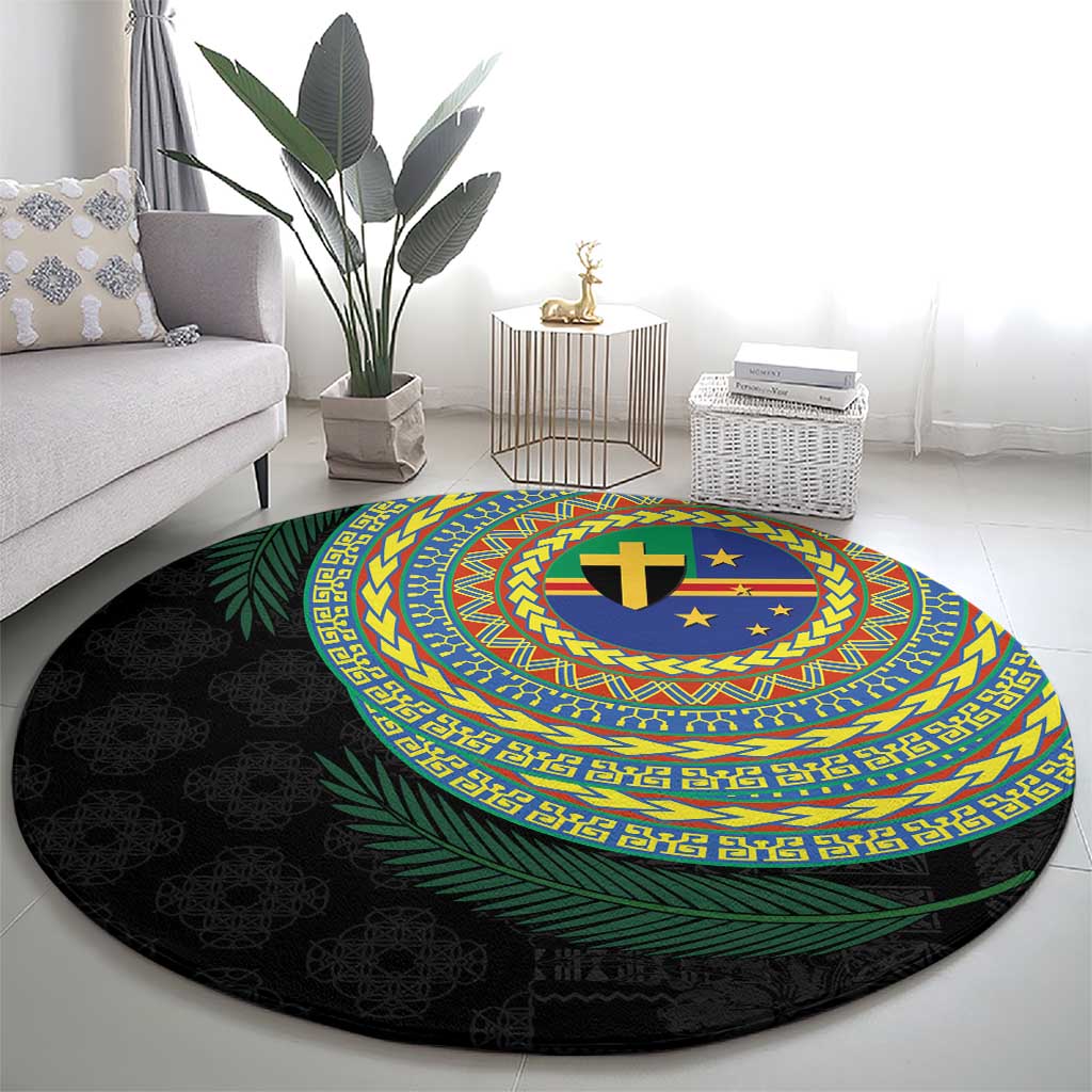 Tafea Tribal Tattoo with Namele Leaves Round Carpet