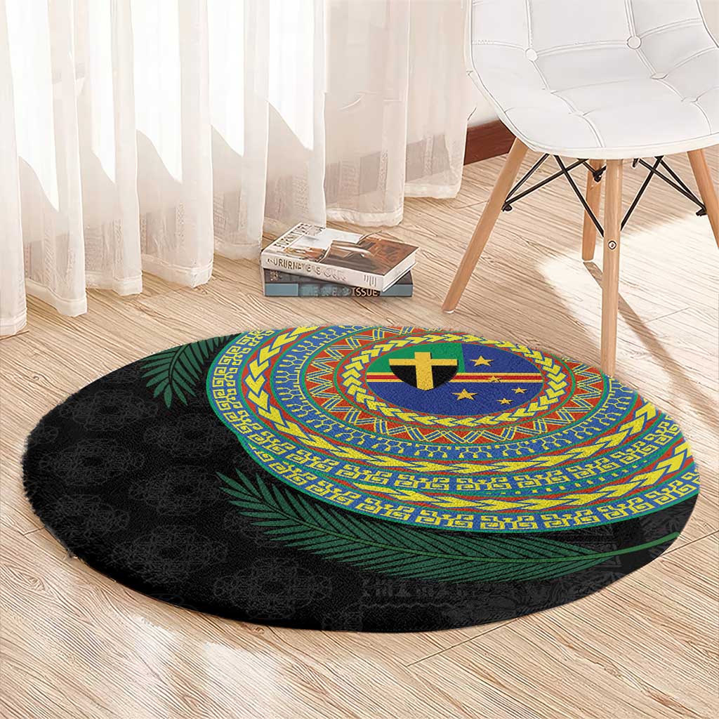 Tafea Tribal Tattoo with Namele Leaves Round Carpet