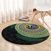 Tafea Tribal Tattoo with Namele Leaves Round Carpet