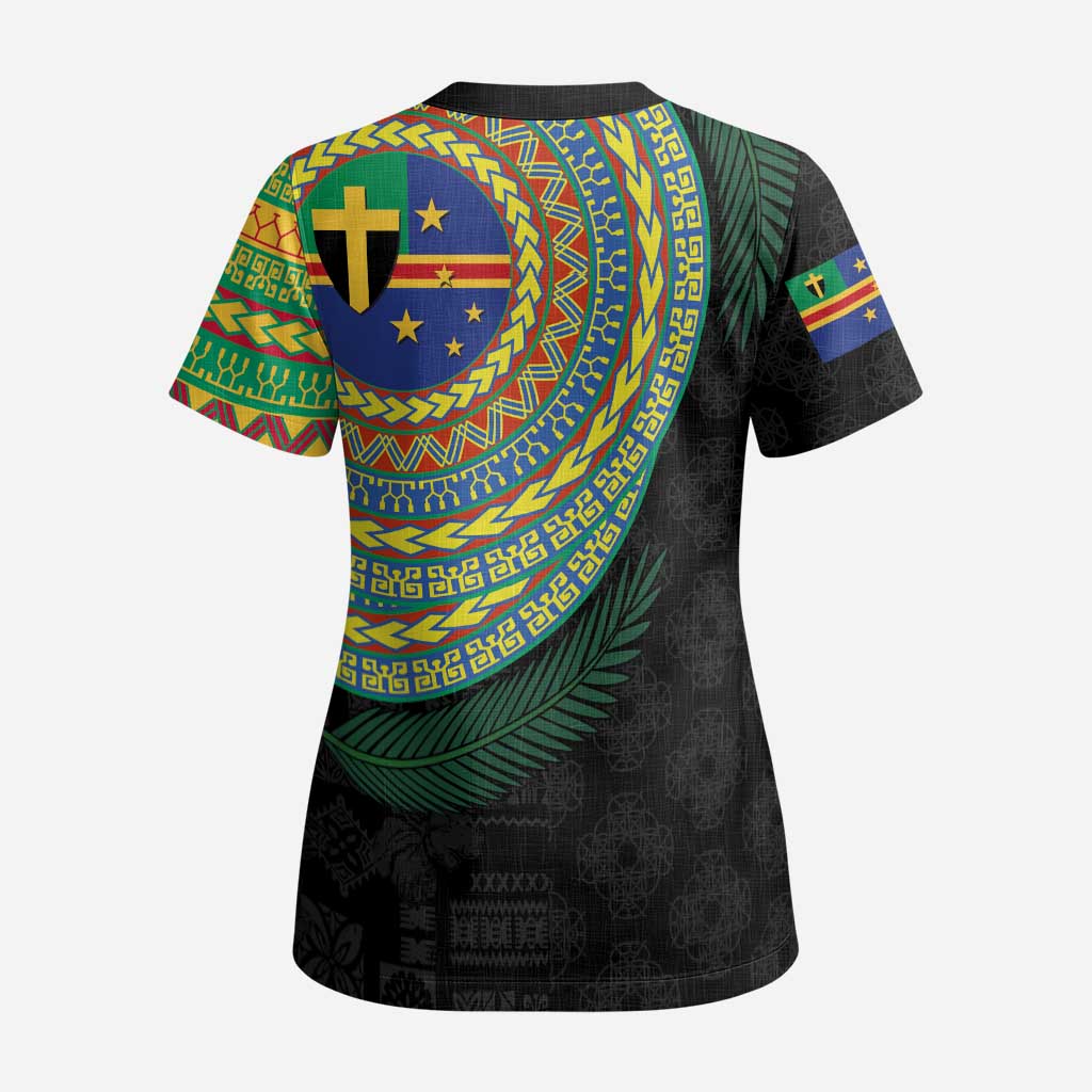 Tafea Tribal Tattoo with Namele Leaves Scrub Top - Polynesian Pride