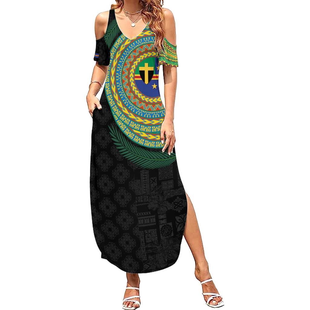 Tafea Tribal Tattoo with Namele Leaves Summer Maxi Dress
