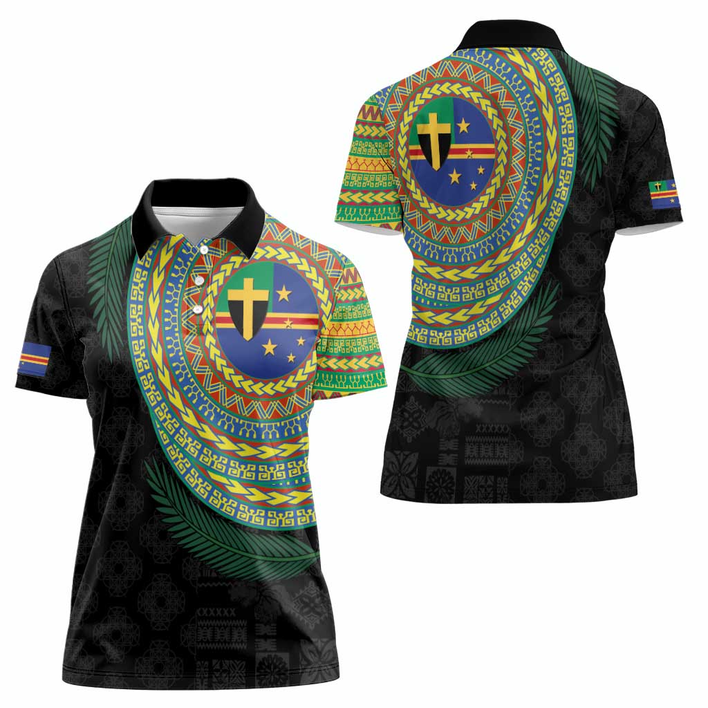 Tafea Tribal Tattoo with Namele Leaves Women Polo Shirt