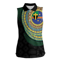 Tafea Tribal Tattoo with Namele Leaves Women Sleeveless Polo Shirt LT03 Female Black - Polynesian Pride