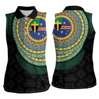 Tafea Tribal Tattoo with Namele Leaves Women Sleeveless Polo Shirt LT03 - Polynesian Pride