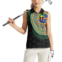 Tafea Tribal Tattoo with Namele Leaves Women Sleeveless Polo Shirt LT03 - Polynesian Pride