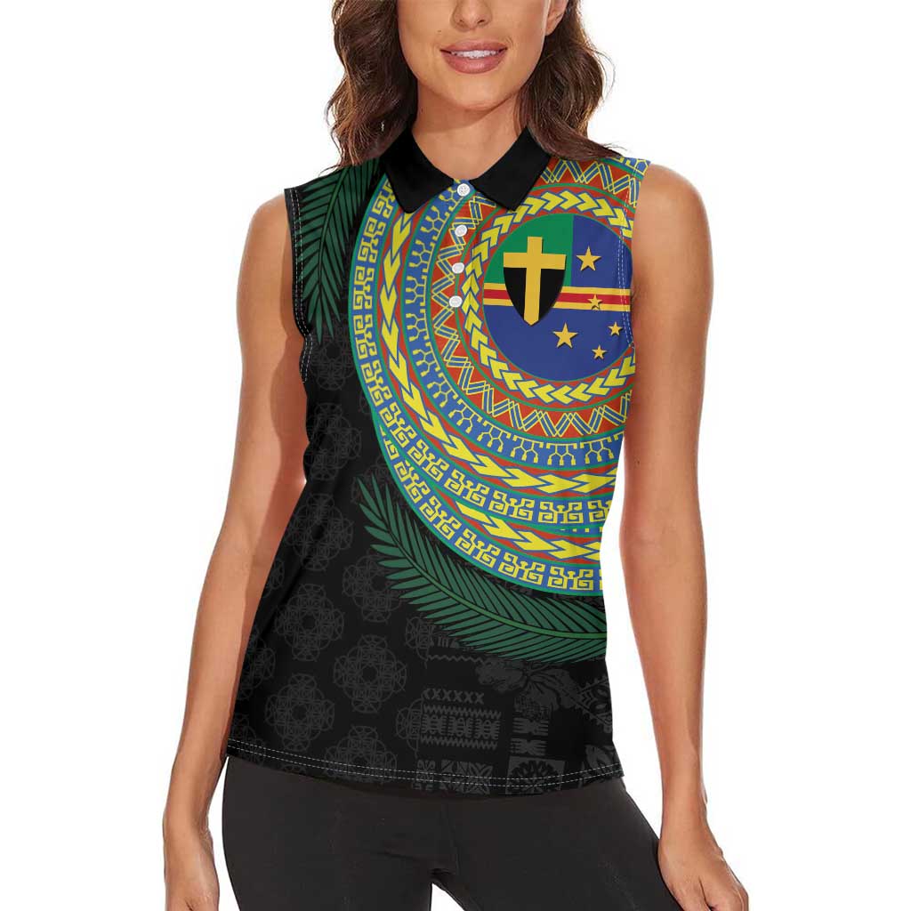 Tafea Tribal Tattoo with Namele Leaves Women Sleeveless Polo Shirt LT03 - Polynesian Pride