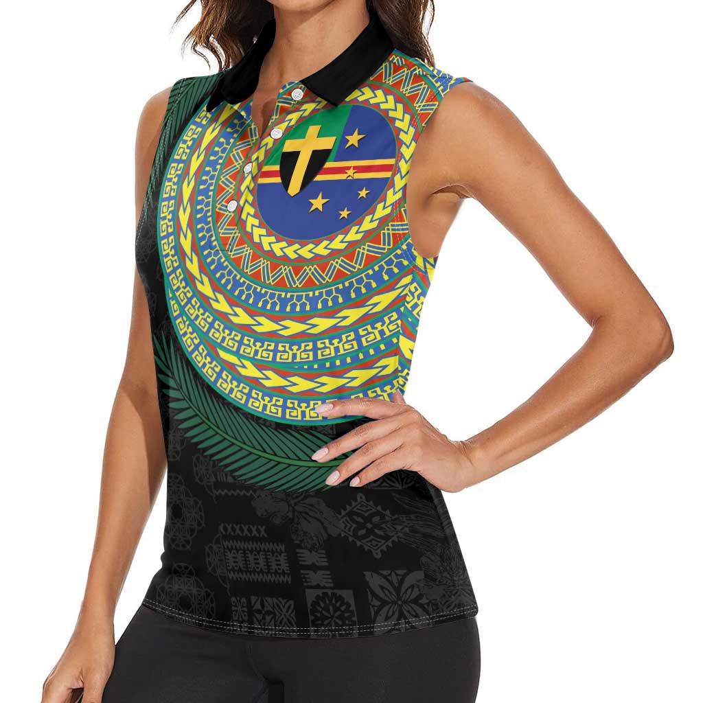 Tafea Tribal Tattoo with Namele Leaves Women Sleeveless Polo Shirt LT03 - Polynesian Pride