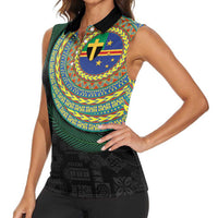 Tafea Tribal Tattoo with Namele Leaves Women Sleeveless Polo Shirt LT03 - Polynesian Pride