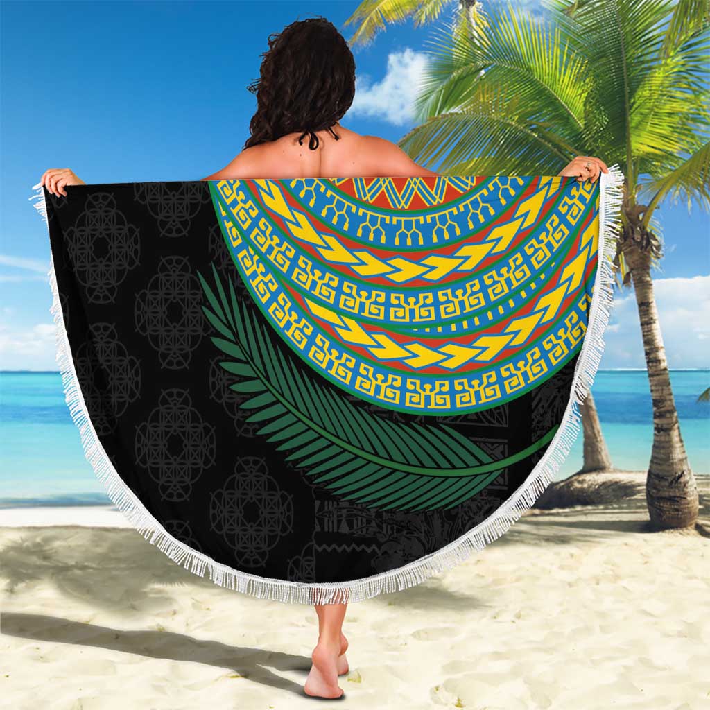 Malampa Tribal Tattoo with Namele Leaves Beach Blanket