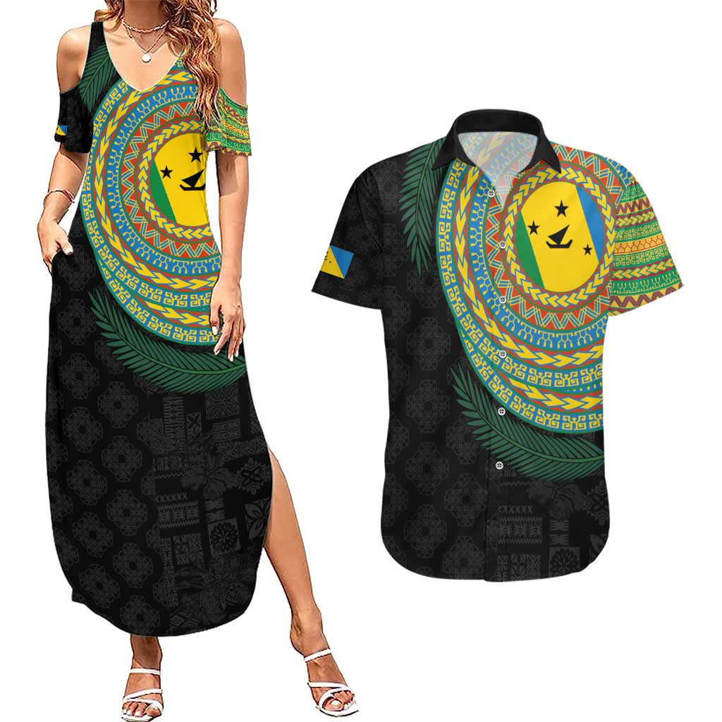 Malampa Tribal Tattoo with Namele Leaves Couples Matching Summer Maxi Dress and Hawaiian Shirt