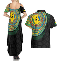 Malampa Tribal Tattoo with Namele Leaves Couples Matching Summer Maxi Dress and Hawaiian Shirt