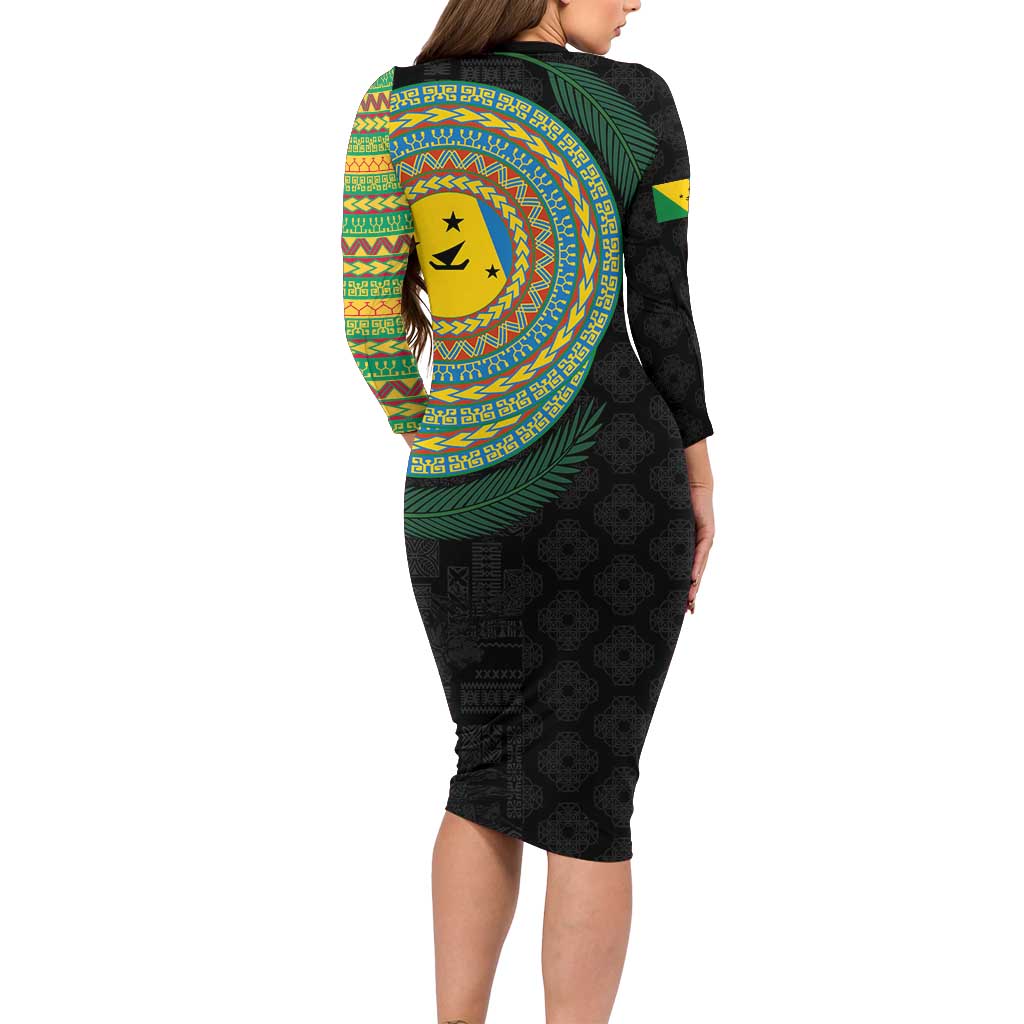 Malampa Tribal Tattoo with Namele Leaves Family Matching Long Sleeve Bodycon Dress and Hawaiian Shirt