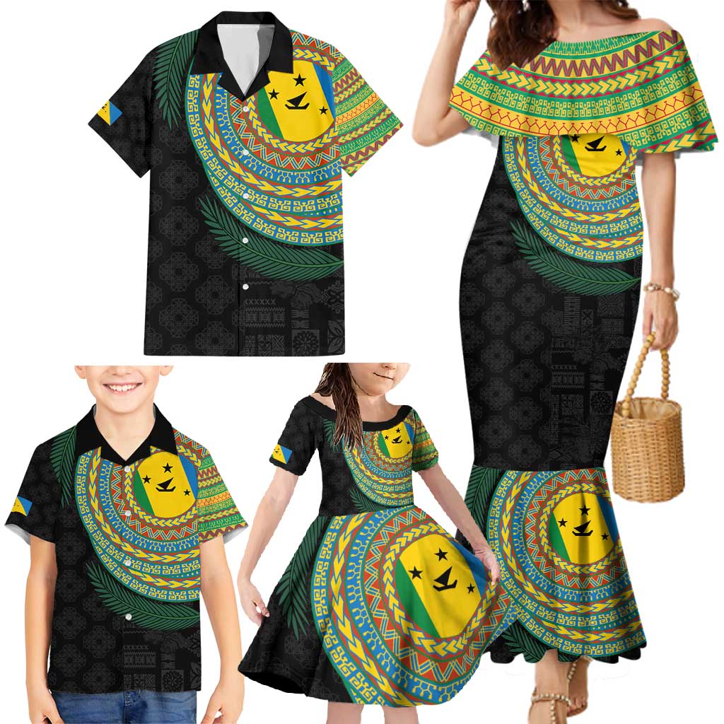 Malampa Tribal Tattoo with Namele Leaves Family Matching Mermaid Dress and Hawaiian Shirt