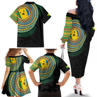 Malampa Tribal Tattoo with Namele Leaves Family Matching Off The Shoulder Long Sleeve Dress and Hawaiian Shirt