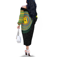 Malampa Tribal Tattoo with Namele Leaves Family Matching Off The Shoulder Long Sleeve Dress and Hawaiian Shirt