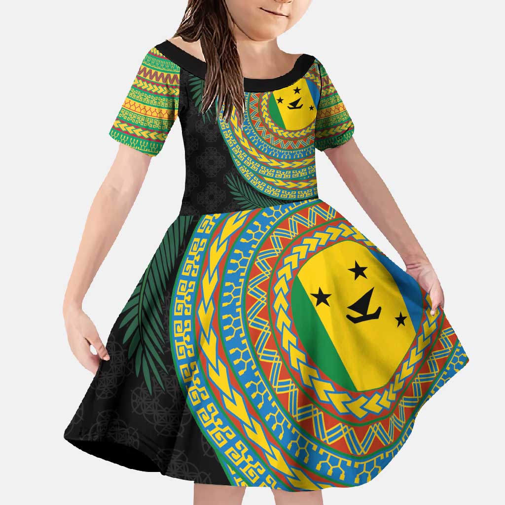 Malampa Tribal Tattoo with Namele Leaves Family Matching Off Shoulder Maxi Dress and Hawaiian Shirt