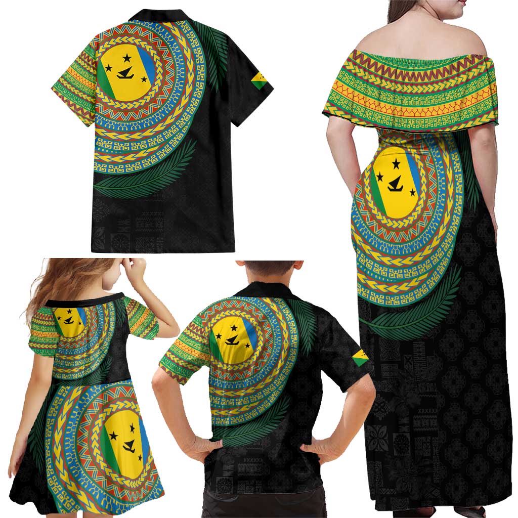 Malampa Tribal Tattoo with Namele Leaves Family Matching Off Shoulder Maxi Dress and Hawaiian Shirt