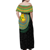 Malampa Tribal Tattoo with Namele Leaves Family Matching Off Shoulder Maxi Dress and Hawaiian Shirt