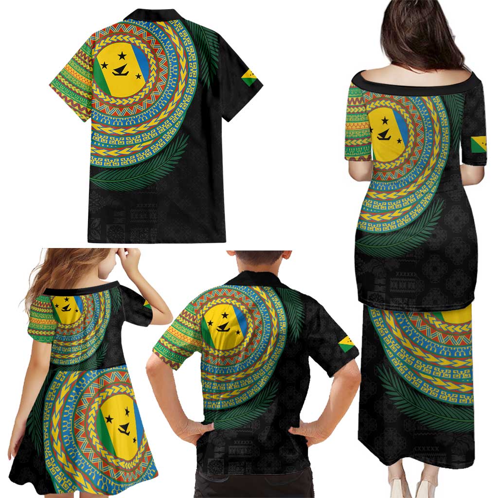 Malampa Tribal Tattoo with Namele Leaves Family Matching Puletasi and Hawaiian Shirt