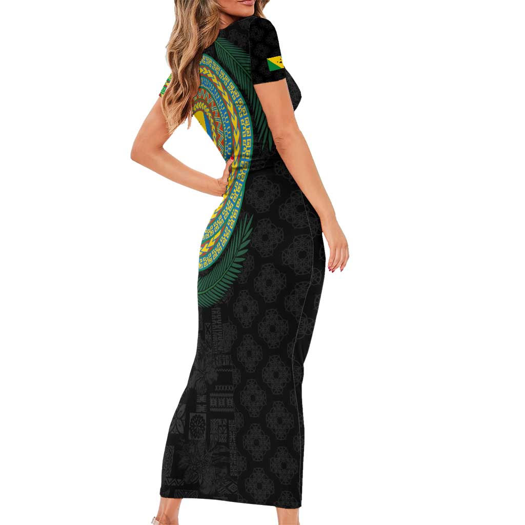 Malampa Tribal Tattoo with Namele Leaves Family Matching Short Sleeve Bodycon Dress and Hawaiian Shirt