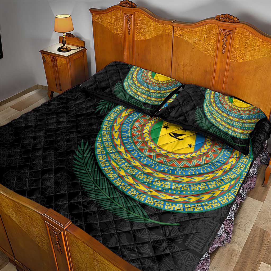 Malampa Tribal Tattoo with Namele Leaves Quilt Bed Set