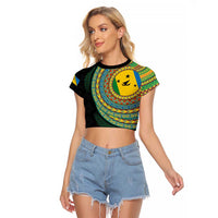 Malampa Tribal Tattoo with Namele Leaves Raglan Cropped T Shirt LT03 Female Black - Polynesian Pride