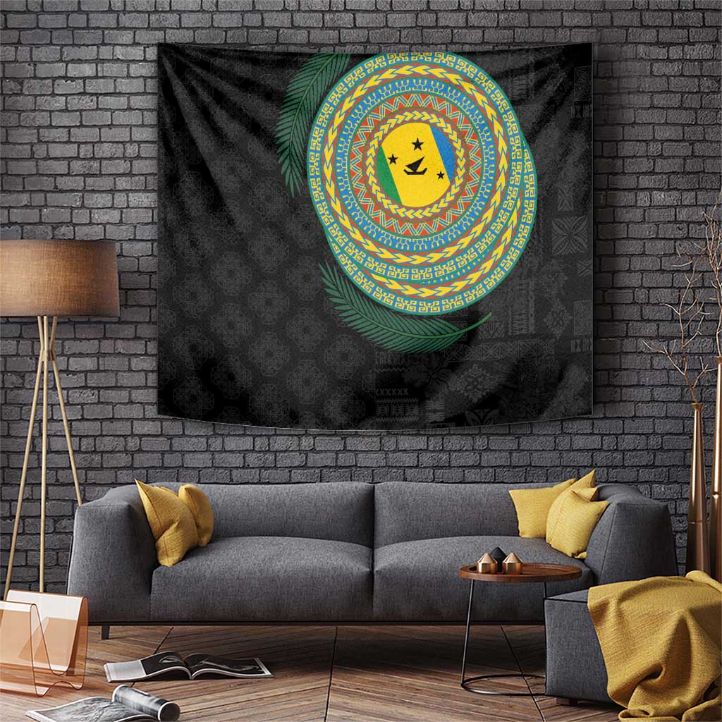 Malampa Tribal Tattoo with Namele Leaves Tapestry LT03 Black - Polynesian Pride