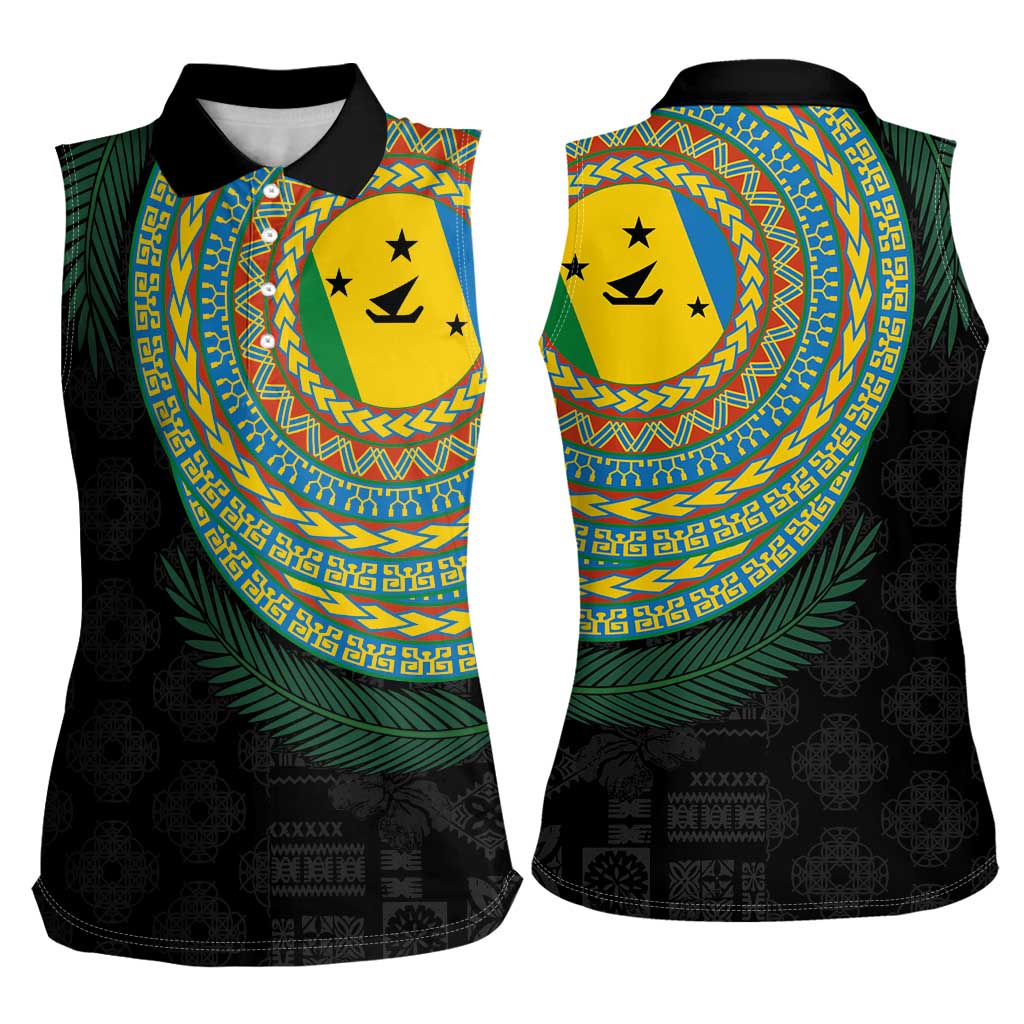 Malampa Tribal Tattoo with Namele Leaves Women Sleeveless Polo Shirt LT03 - Polynesian Pride