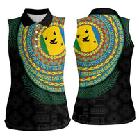 Malampa Tribal Tattoo with Namele Leaves Women Sleeveless Polo Shirt LT03 - Polynesian Pride