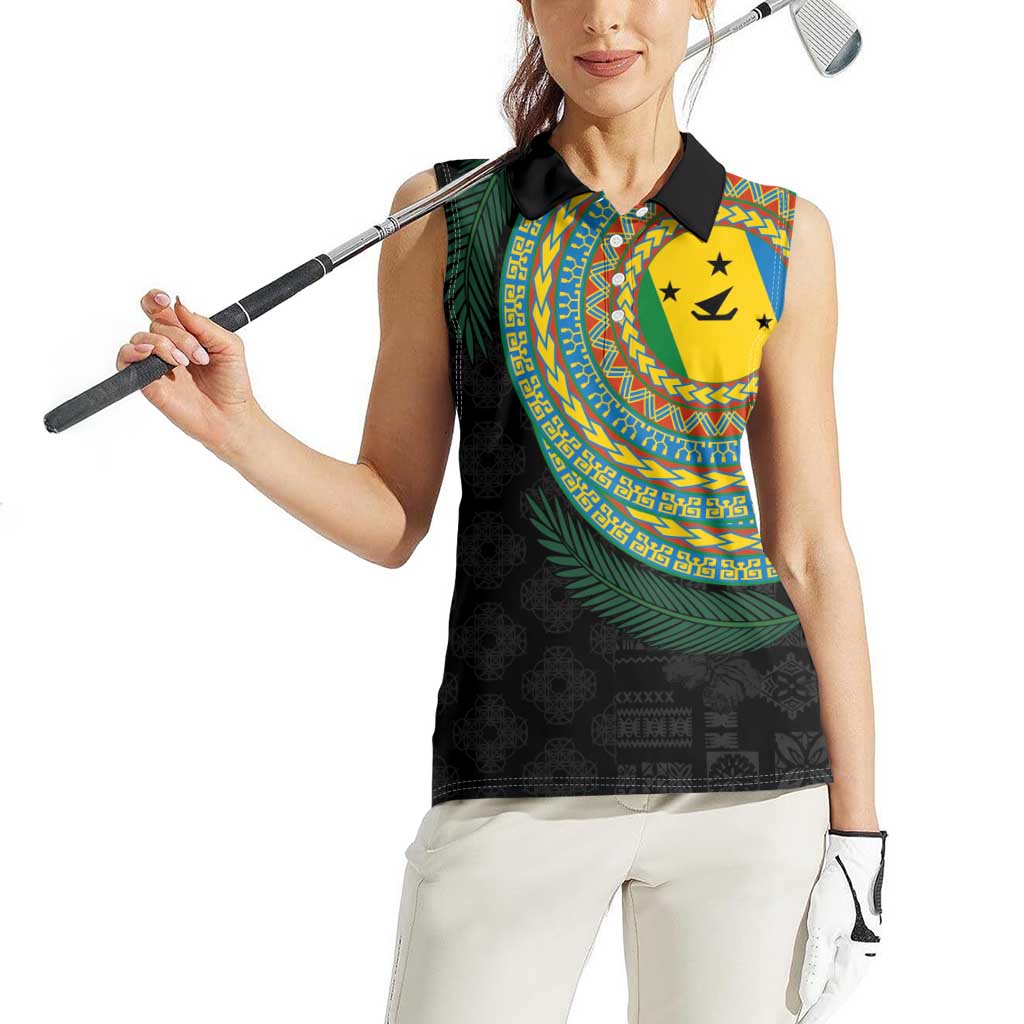 Malampa Tribal Tattoo with Namele Leaves Women Sleeveless Polo Shirt LT03 - Polynesian Pride
